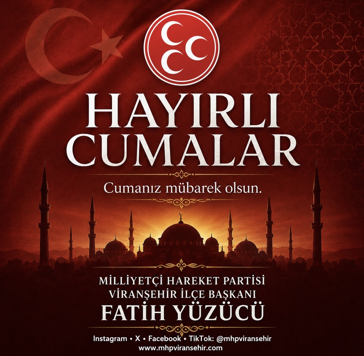 İlçe Başkanımız Fatih YÜZÜCÜ'den Hayırlı Cumalar Mesajı: Cumanız Mübarek Olsun