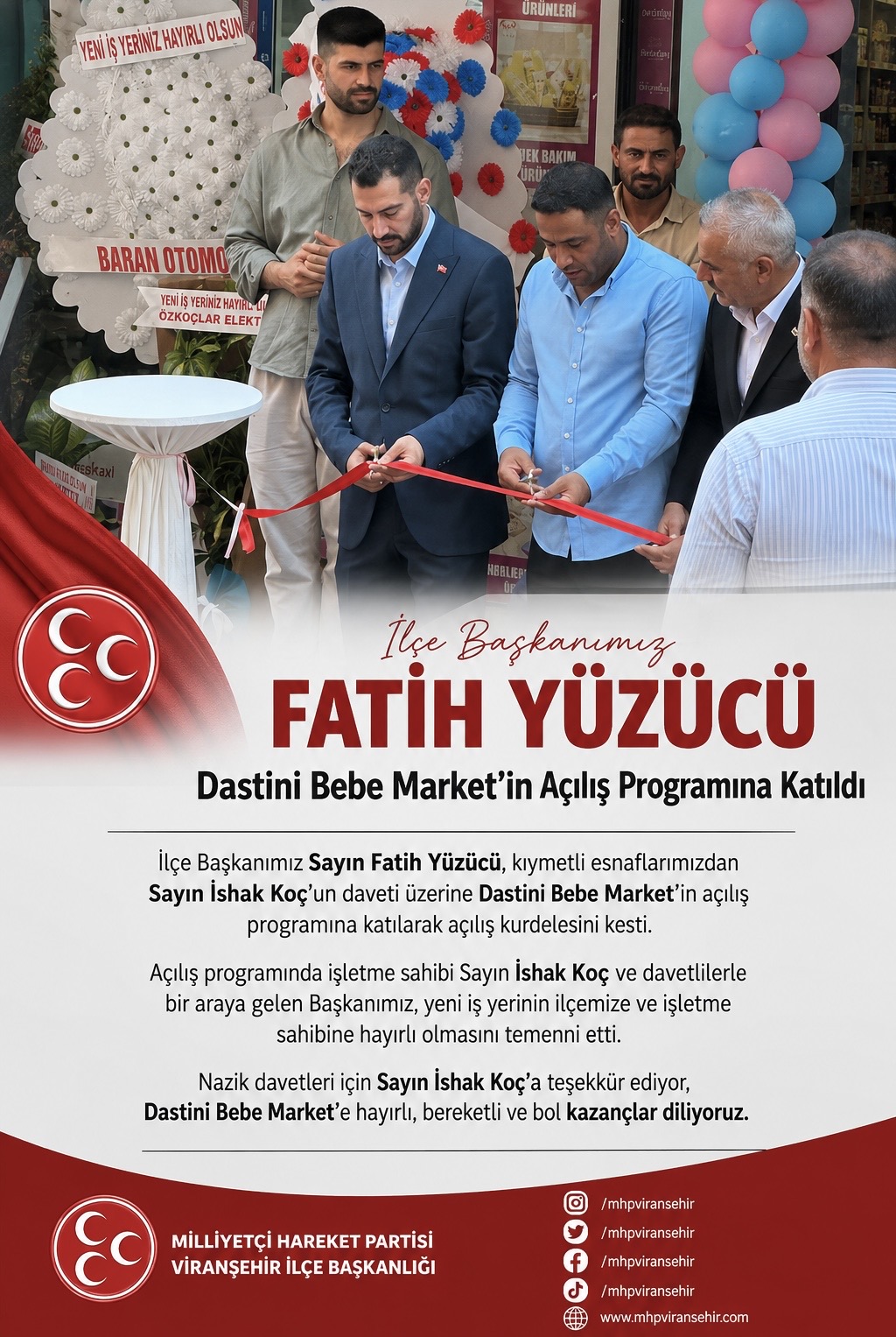 Başkanımız Sayın Fatih Yüzücü, Dastini Bebe Market'in Açılış Programına Katıldı